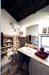 La salle de bains est pourvue d'un lavabo, de toilettes et d'un miroir. dans l'établissement Casa Graziella al Borgo, à Mazzano Romano