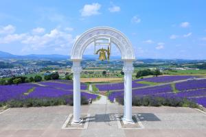 Un mirador en medio de un campo de flores violetas en 别墅之家オーナーChangeAorB, en Kami-furano