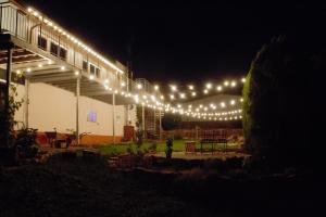 une chaîne de lumières sur un patio la nuit dans l'établissement Nautilus, à Reinsfeld