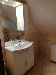 a bathroom with a sink and a mirror at Anna Vendégház in Balatonőszöd +15 photos