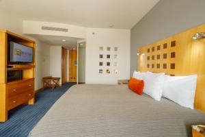 um quarto de hotel com uma cama grande e uma televisão em Real Inn Ciudad Juarez by the USA Consulate em Ciudad Juárez