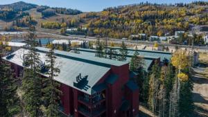 an overhead view of a building with a roof at Giant Steps 63 Ski In-out in Brian Head