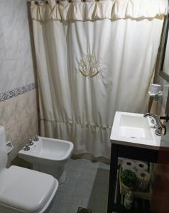 W łazience znajduje się toaleta, umywalka i prysznic. w obiekcie HERMOSO DPTO 2 dor TUCUMAN w mieście San Miguel de Tucumán