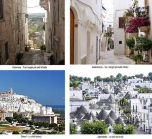 a collage of four pictures of a city at Dimora Grecale in Cisternino