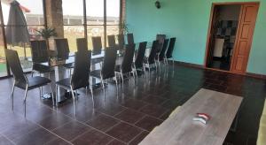 a conference room with a long table and chairs at Pensiunea Aura in Murighiol