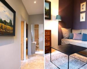 a bedroom and a living room with a bed and a table at Les Cachettes in Avignon +6 photos