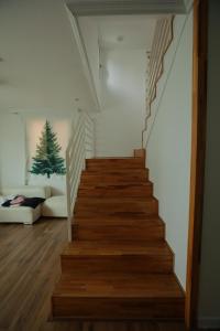 a staircase in a living room with a christmas tree at Sunyhouse Female Only Foreign Only in Seoul