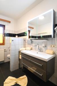 a bathroom with a sink and a mirror at Apartmenthaus Sonnenhang in Schladming