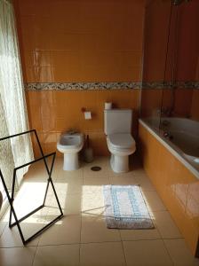 a bathroom with a toilet and a tub and a sink at La Cariñosa in Naveces