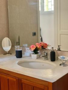 a bathroom counter with a sink and a mirror at Le dimore di Fedra in Bari +24 photos