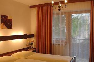 a bedroom with a bed and a window at Appartements Vilsalp in Tannheim
