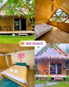 a collage of pictures of a big shack at Margarita Beach in Khanom