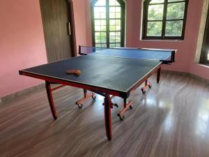 a ping pong table with a racket on top of it at Hilltop suites by 29 bungalow in Khandāla