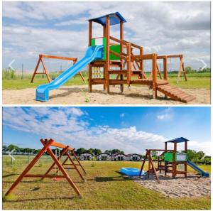 twee foto's van een speeltuin met een glijbaan bij Sielska Marina in Jarosławiec