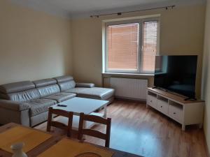 a living room with a couch and a flat screen tv at Jasińskiego in Kobyłka