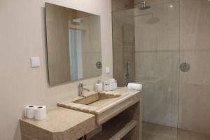 a bathroom with a sink and a shower at Rito Hall da Serra in Leiria