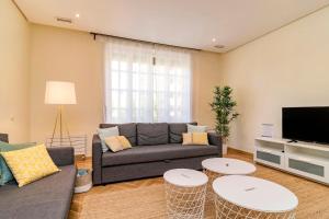 a living room with a couch and a tv at Velazquez Suites in Madrid