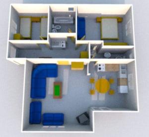 a model of a small house with blue at Apartmani Arija in Promajna