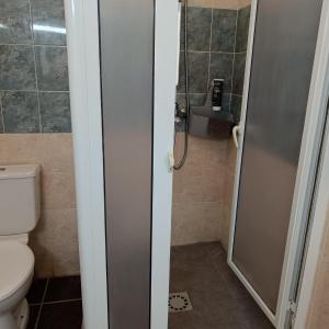 a bathroom with a shower and a toilet at The Coastal Apartment in Flic-en-Flac +12 photos