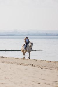 a person riding a horse on the beach at VILA NATURA in Barreiro