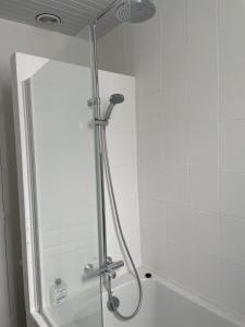 a shower with a glass door in a bathroom at Zoralin in Concarneau +13 photos