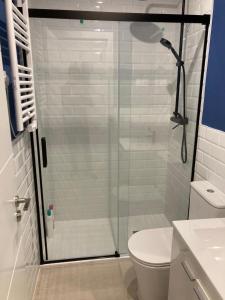 a shower with a glass door in a bathroom at Matadero Apartments 3 in Madrid