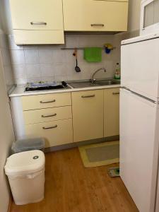 a small kitchen with a sink and a refrigerator at Casa di Tony in Trapani