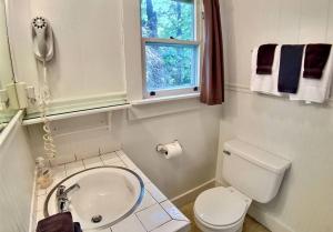 a bathroom with a sink and a toilet and a window at Suite Memories #5/ Oak Crest in Eureka Springs