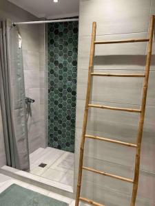 a ladder in a bathroom with a shower at Moudros Sunset in Moúdhros
