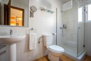 a bathroom with a toilet and a sink and a shower at YIT Puerta Bisagra in Toledo