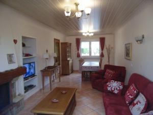 sala de estar con sofá rojo y TV en Gîte Anould, 3 pièces, 4 personnes - FR-1-589-75, en Anould