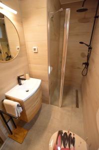 een badkamer met een wastafel en een douche bij Ginko House in Opatija