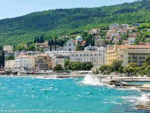 uitzicht op een stad vanuit een waterlichaam bij Ginko House in Opatija