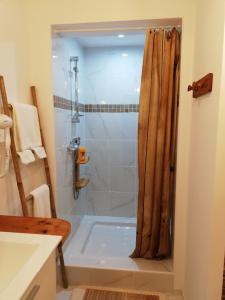 y baño con ducha y bañera. en Studio 19 cosy avec jacuzzi et jardinet privatifs en Draguignan