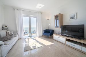 ein Wohnzimmer mit einem Sofa und einem TV in der Unterkunft Villa Sabine Apartment Cres in Medveja