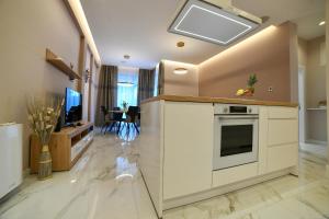 una cucina con piano cottura e una TV in camera di Apartment Madonna a Dugopolje (Dugopoglie)