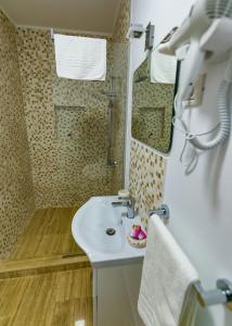 La salle de bains est pourvue d'un lavabo et d'une douche. dans l'établissement Casa Andrei & Alex 2 Mai, à 2 Mai