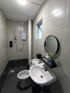 bagno con lavandino, servizi igienici e specchio di Dream4 @ emerald avenue a Brinchang
