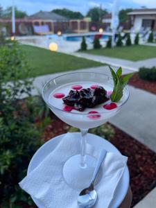 einen Drink in einem Martiniglas auf einem Tisch in der Unterkunft Havana Resort in Murighiol