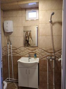 een badkamer met een wastafel en een douche bij Hayk B&B (in Sanahin) in Alaverdi