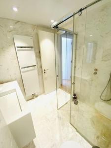 La salle de bains est pourvue d'une douche et d'une cabine de douche en verre. dans l'établissement Luxurious 1 bedroom in the Heart of City Center - 25, à Luxembourg