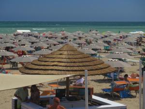 a beach with a lot of umbrellas and people on the beach at Hotel Giorg in Rimini