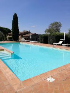 a large swimming pool with blue water in a yard at CASA PATRIZIA MONTAIONE in Montaione