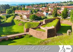 an aerial view of a castle and a town at Le ciel étoilé, Belfort ville in Belfort