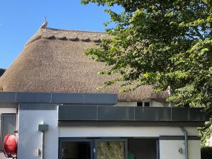 a building with a thatch roof with a window at Hope Thatch in Salcombe