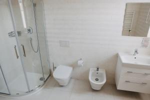 W łazience znajduje się prysznic, toaleta i umywalka. w obiekcie Willa Irena w Solcu-Zdroju