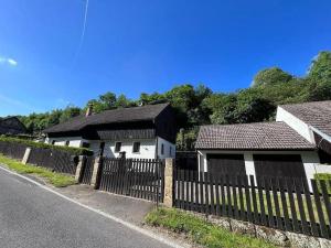 two houses with a fence next to a road at Chalupa Kruh in Doksy