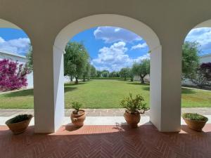 卡斯泰拉內塔的住宿－Villa Francesca - Camere con giardino，拱门,有盆栽植物,享有庭院的景色