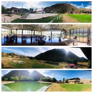 drei verschiedene Bilder von einem Haus und einem See in der Unterkunft HOTEL MIL ESTRELLAS-TOROTORo in Potosí