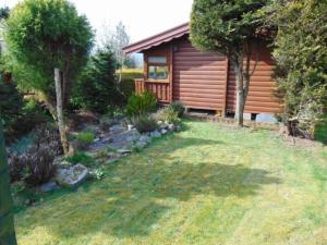 a log cabin with a yard in front of it at Cabin in Trawsfynydd